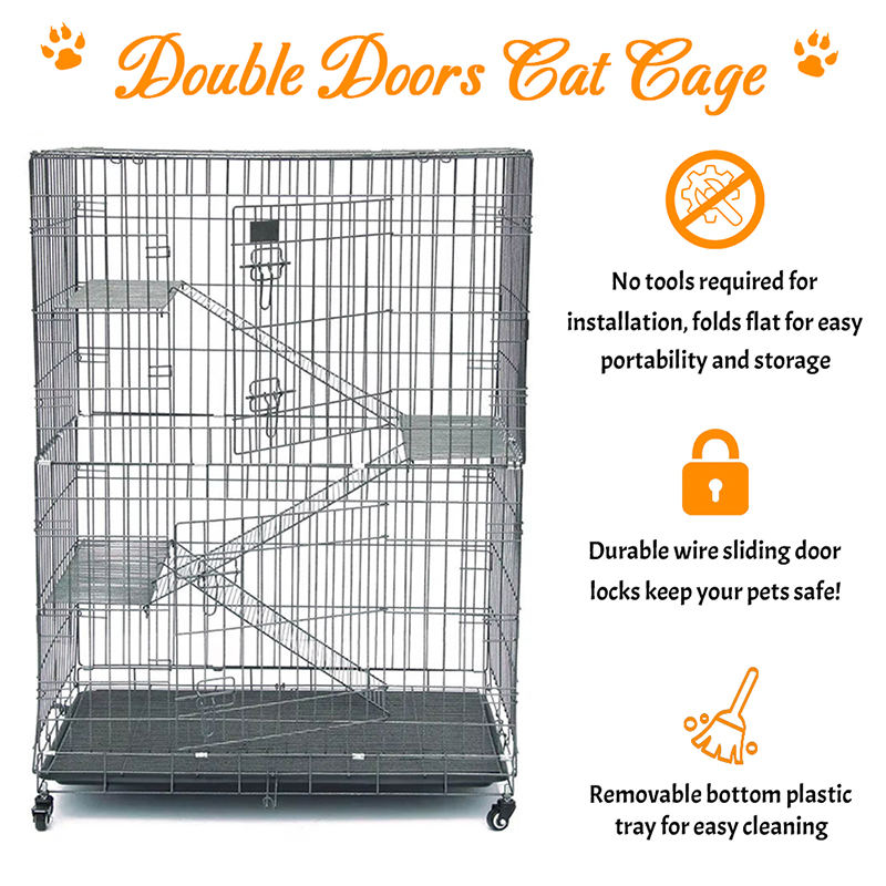 2/3/4-razina Velika unutarnja žica metalna mačja kaveza s kotačima 2/3/4-razina Velika unutarnja žica metalna mačja kaveza s kotačima