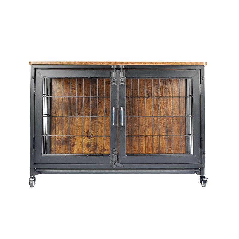 Drveni kavez za pse u stilu drvenog namještaja s kotačima