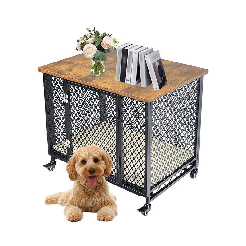 U stilu namještaja veliki drveni kavez za pse s kotačima i jastukom U stilu namještaja veliki drveni kavez za pse s kotačima i jastukom