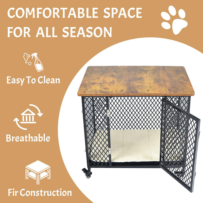 U stilu namještaja veliki drveni kavez za pse s kotačima i jastukom U stilu namještaja veliki drveni kavez za pse s kotačima i jastukom