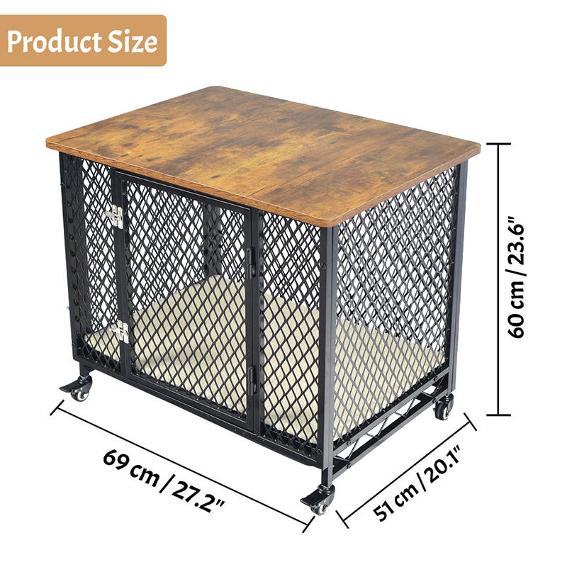 U stilu namještaja veliki drveni kavez za pse s kotačima i jastukom U stilu namještaja veliki drveni kavez za pse s kotačima i jastukom