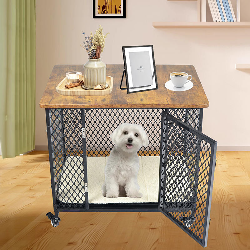 U stilu namještaja veliki drveni kavez za pse s kotačima i jastukom U stilu namještaja veliki drveni kavez za pse s kotačima i jastukom