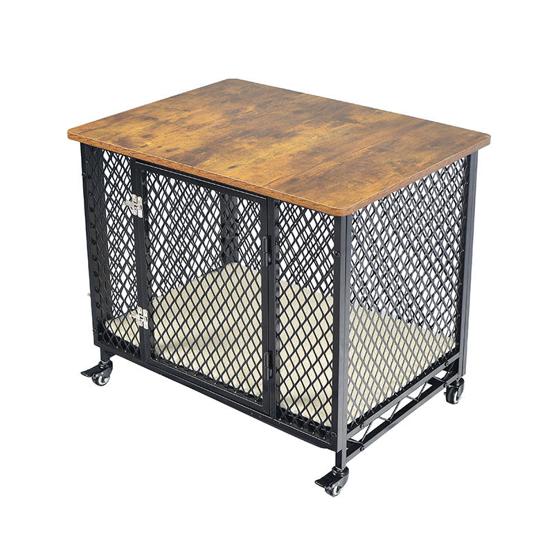 U stilu namještaja veliki drveni kavez za pse s kotačima i jastukom U stilu namještaja veliki drveni kavez za pse s kotačima i jastukom