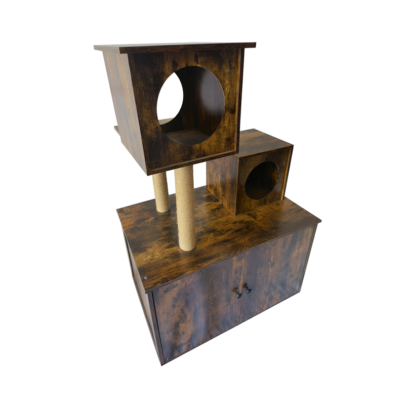 Drvena mačja kuća kula unutarnja mačja stabla penjanja s kutijom za otpadu