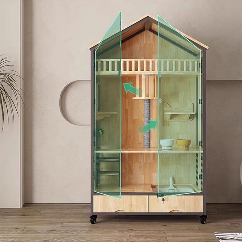 Višeslojni drveni vila kavez zatvoreni toranj mačjeg drveta Višeslojni drveni vila kavez zatvoreni toranj mačjeg drveta