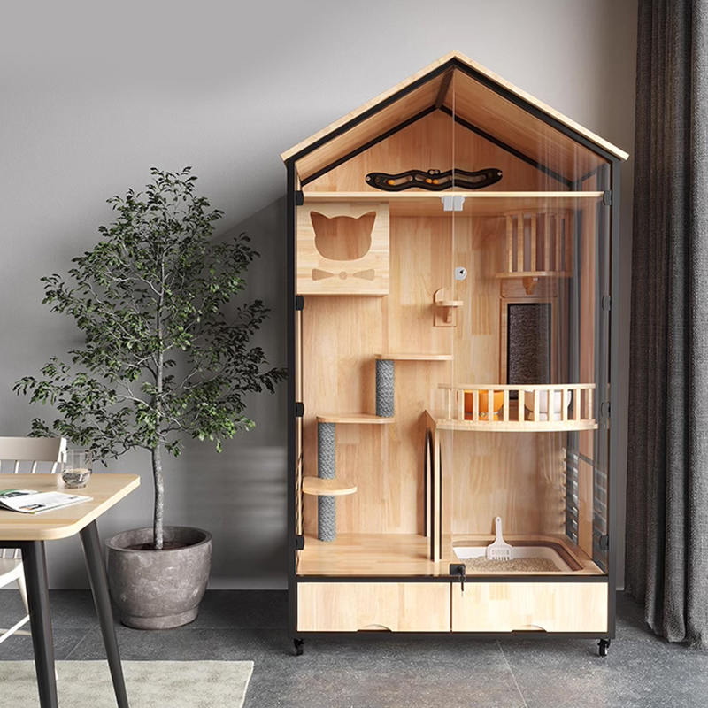 Višeslojni drveni vila kavez zatvoreni toranj mačjeg drveta Višeslojni drveni vila kavez zatvoreni toranj mačjeg drveta