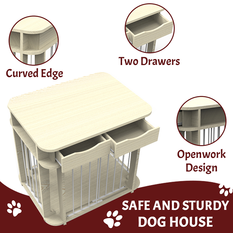 Bež moderni zatvoreni namještaj u stilu drva metal kavez za pse Bež moderni zatvoreni namještaj u stilu drva metal kavez za pse